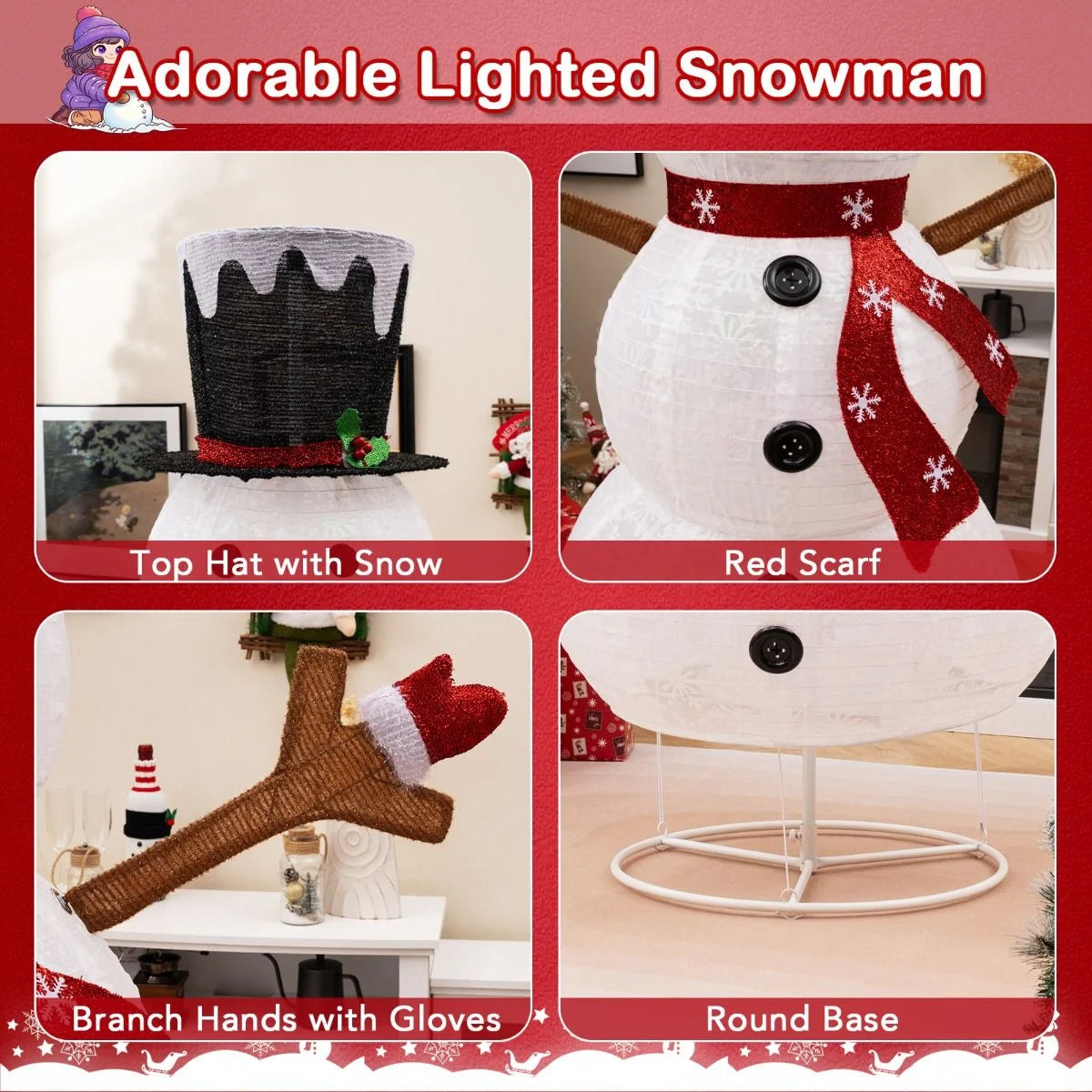 6ft Pre-Lit Snowman – 180 LED Outdoor Christmas Decoration | Pop-Up Design with Stakes & Rope