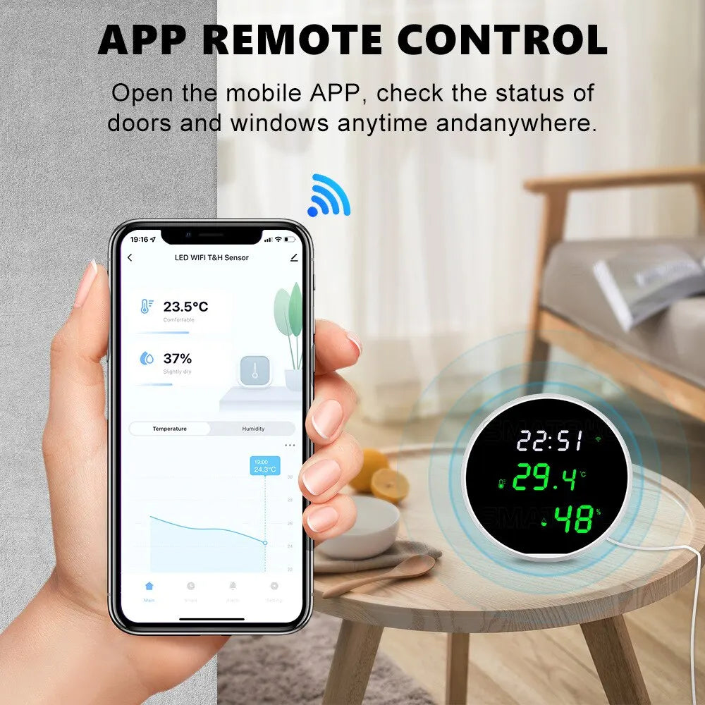 Tuya WiFi + Bluetooth Temperature & Humidity Sensor – Smart LED Hygrometer | Alexa & Google Compatible