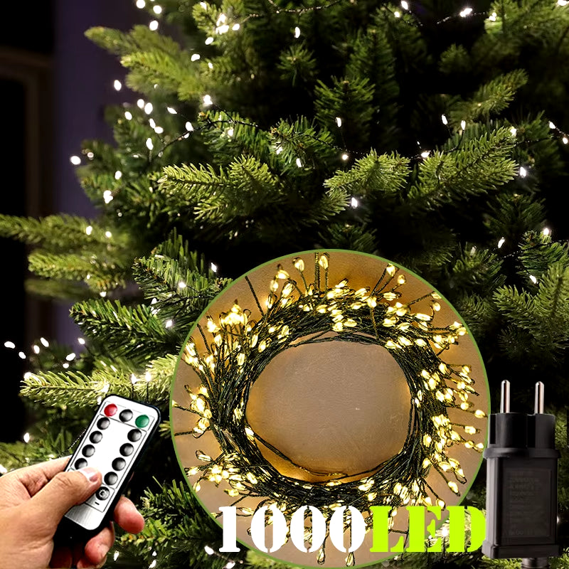 Christmas LED String Lights – 3M/10M/18M/36M | 100–1000 LEDs | Warm White/White | Remote Control | IP44