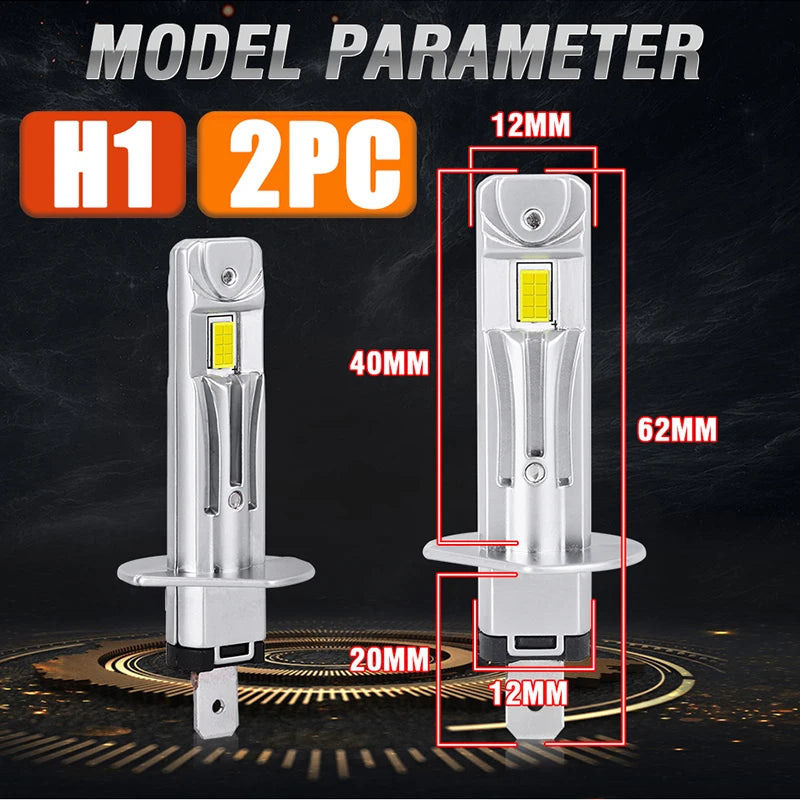 2PC H1 LED Car Headlight Bulbs – 30,000LM | 300W | 6000K White | CANBUS | IP68 Waterproof | Plug & Play