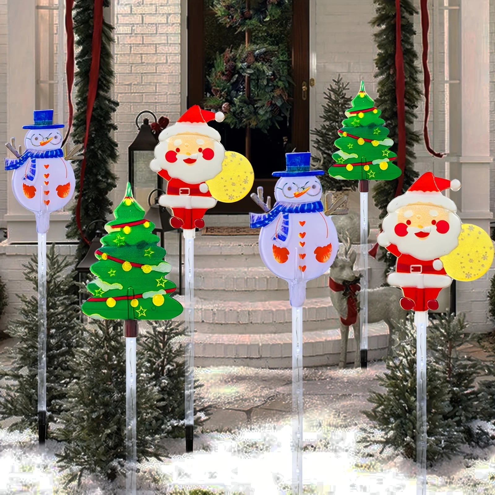 6-Pack Solar Christmas Garden Lights – Santa Claus, Snowman & Christmas Tree | Outdoor Pathway & Lawn Decorations