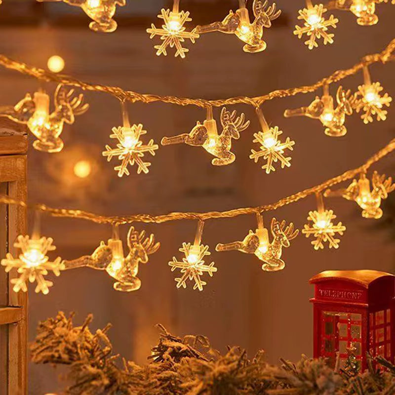 Snowflake LED String Lights – Battery Powered Christmas Tree & Holiday Decoration | Warm White or Cool White