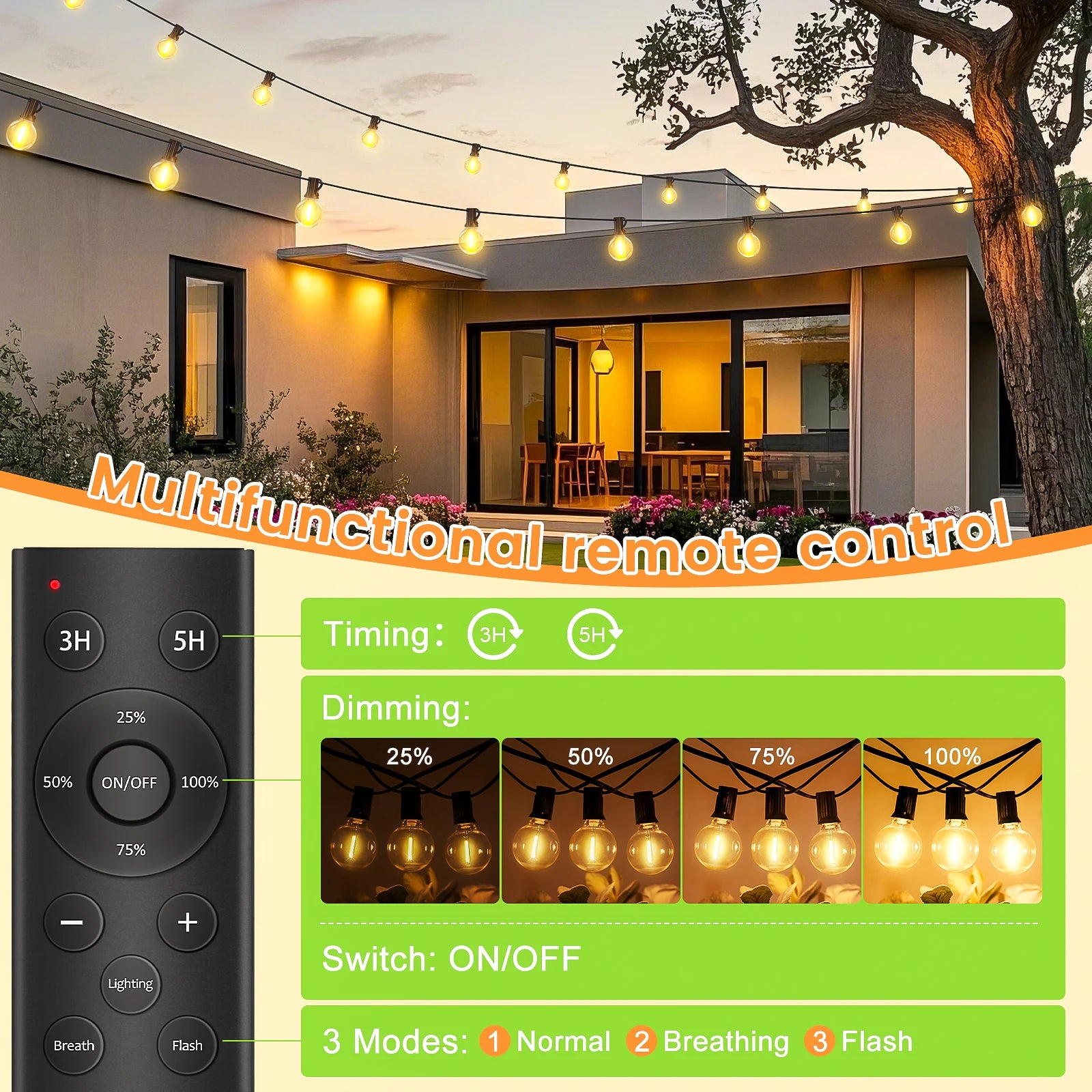 G40 Outdoor String Lights – 20M | 28 LED Vintage Bulbs | Dimmable, Waterproof | Patio, Garden & Party Lighting