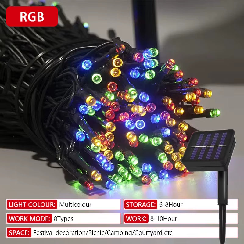 Solar Powered LED String Lights – 8 Lighting Modes | Waterproof Outdoor Garden Fairy Lights