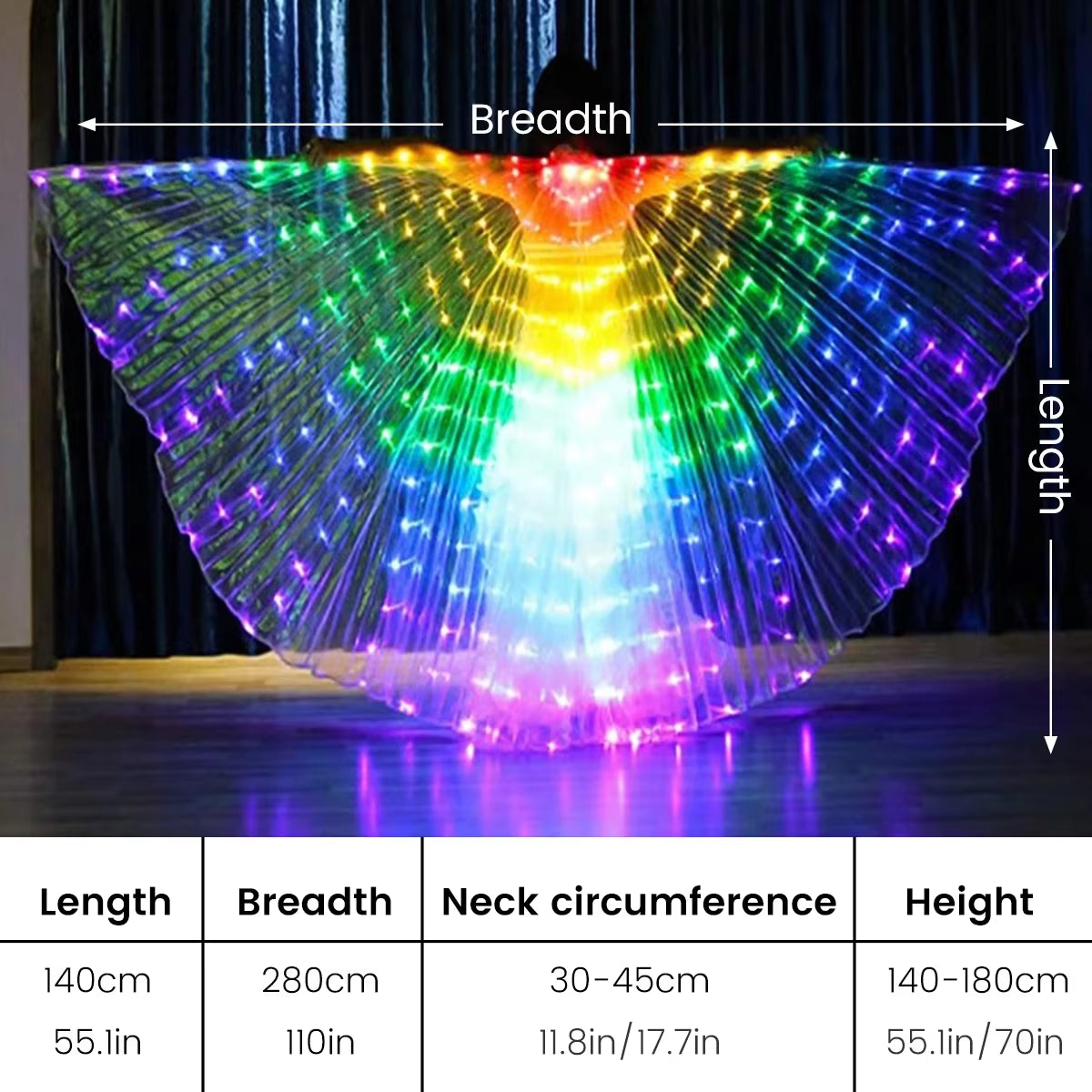 LED Light Up Belly Dance Wings – Dual-Mode Performance Costume with Telescopic Sticks | Kids & Adults
