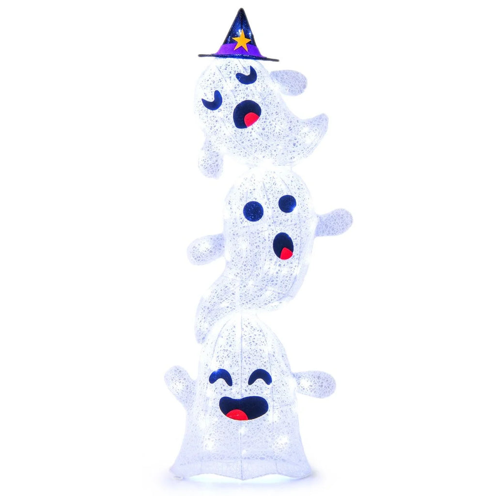 4 FT Stacked Ghosts with 120 LED Lights and 4 Ground Stakes