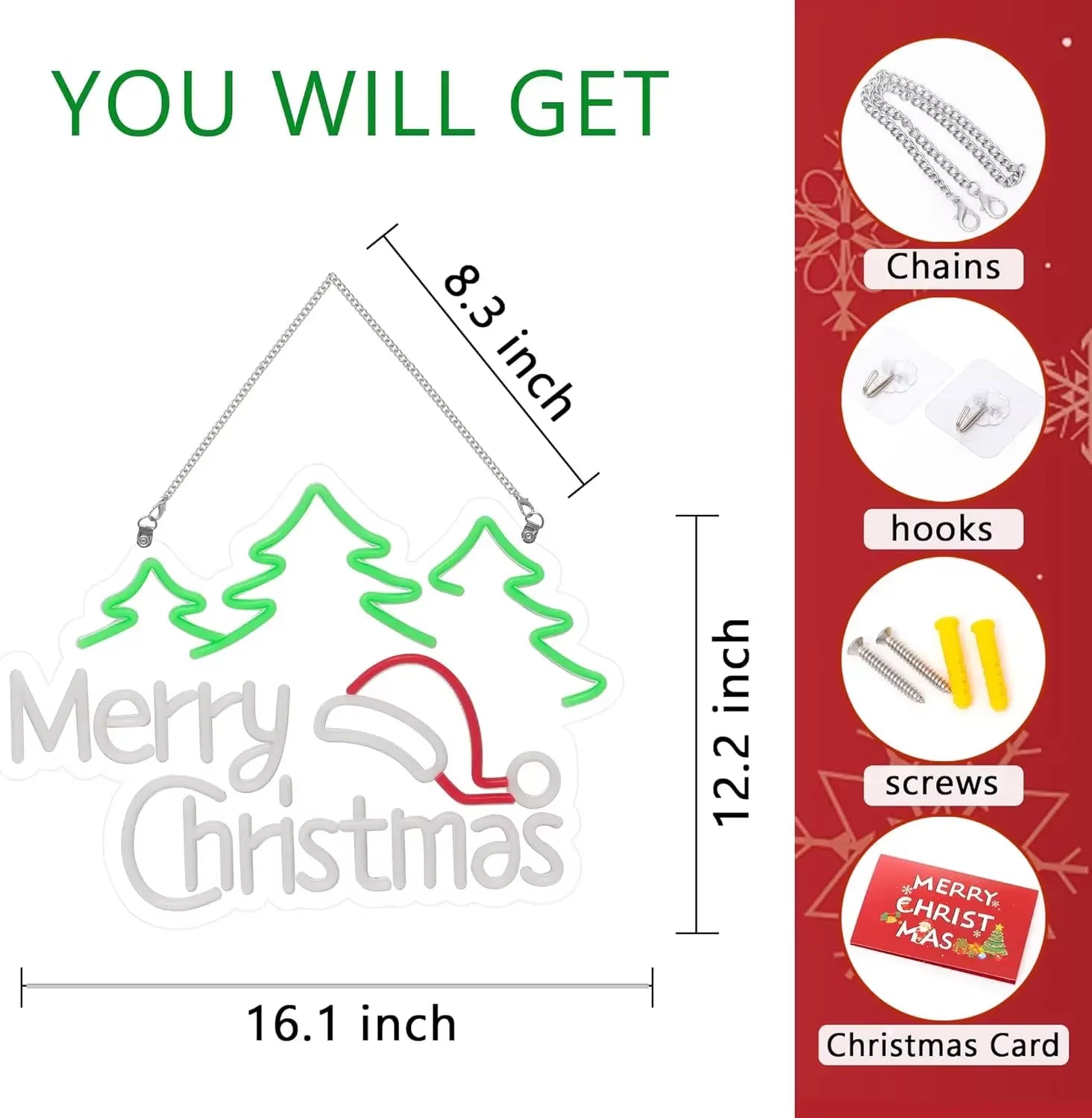 Christmas Neon Sign – LED Wall Light | Festive Holiday Home & Party Decoration