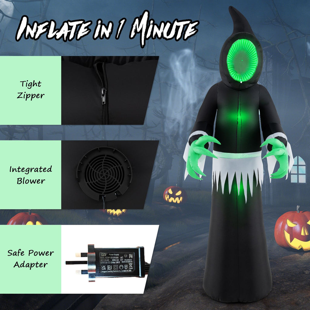 Giant Inflatable Halloween Ghost – 245 cm with Infinity Tunnel Lights & Green LEDs