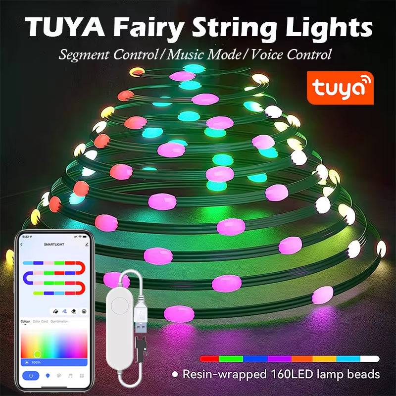 Christmas LED String Lights with Chase Effect – WS2812B IC Waterproof Strip | USB Powered, Multiple Modes