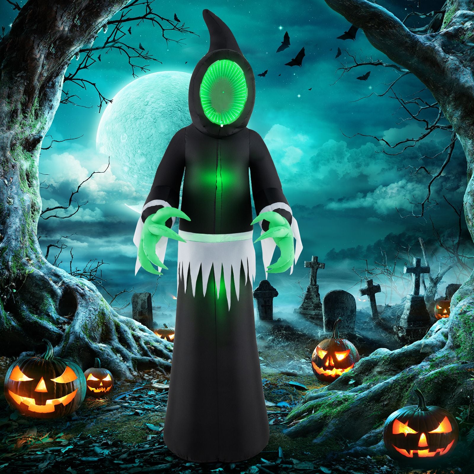 Giant Inflatable Halloween Ghost – 245 cm with Infinity Tunnel Lights & Green LEDs