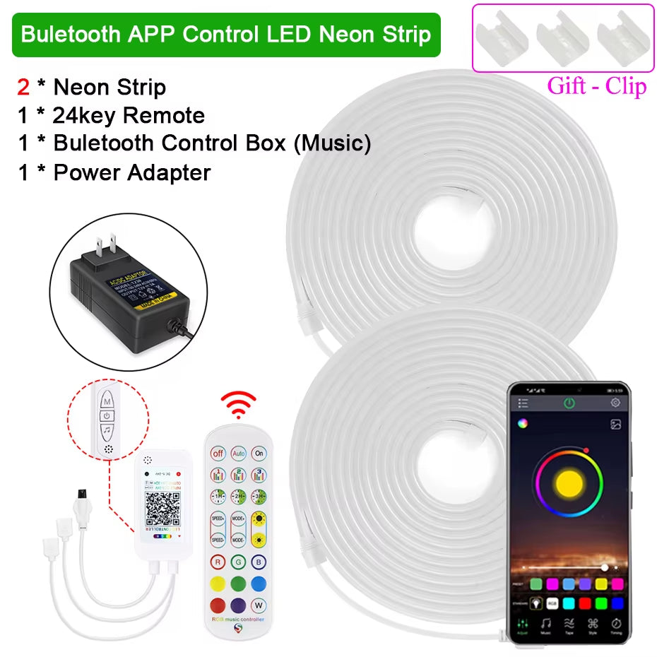 Flexible Smart RGB Neon LED Strip Light – 1M–5M | WiFi, Bluetooth & Remote | Alexa & Google Compatible | IP65 Waterproof