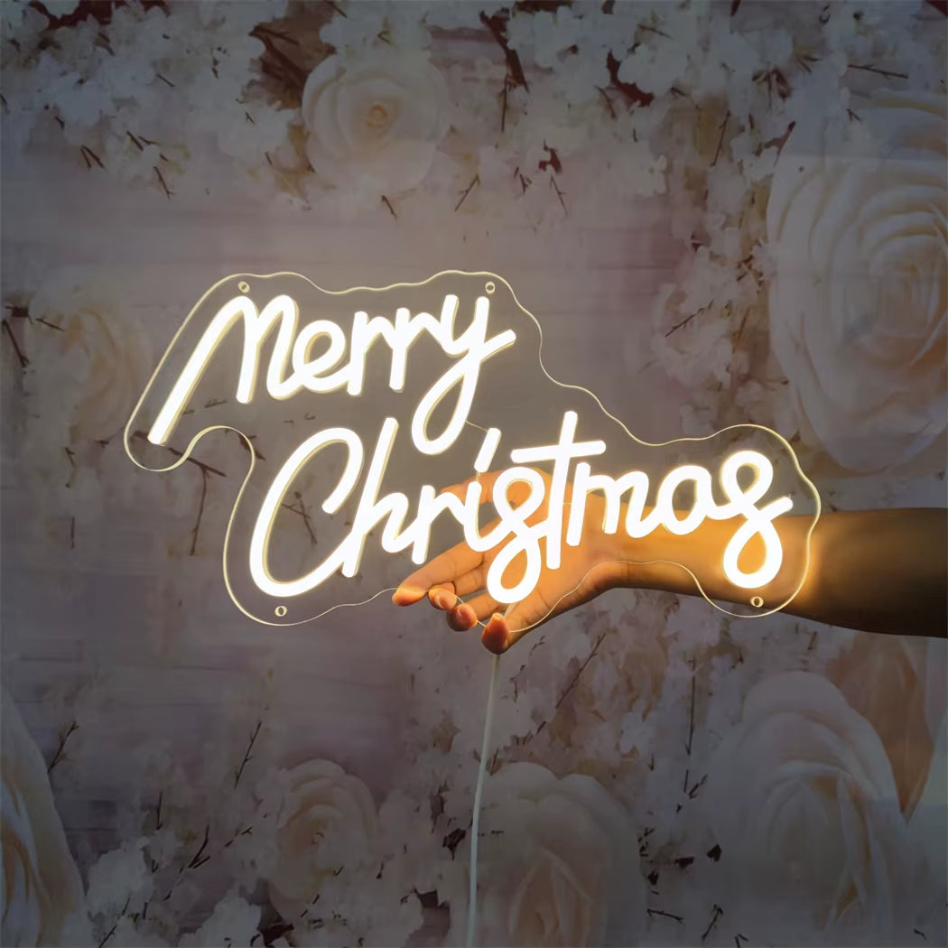 Merry Christmas Neon Sign – LED USB Wall Décor Light | Festive Holiday Party Decoration