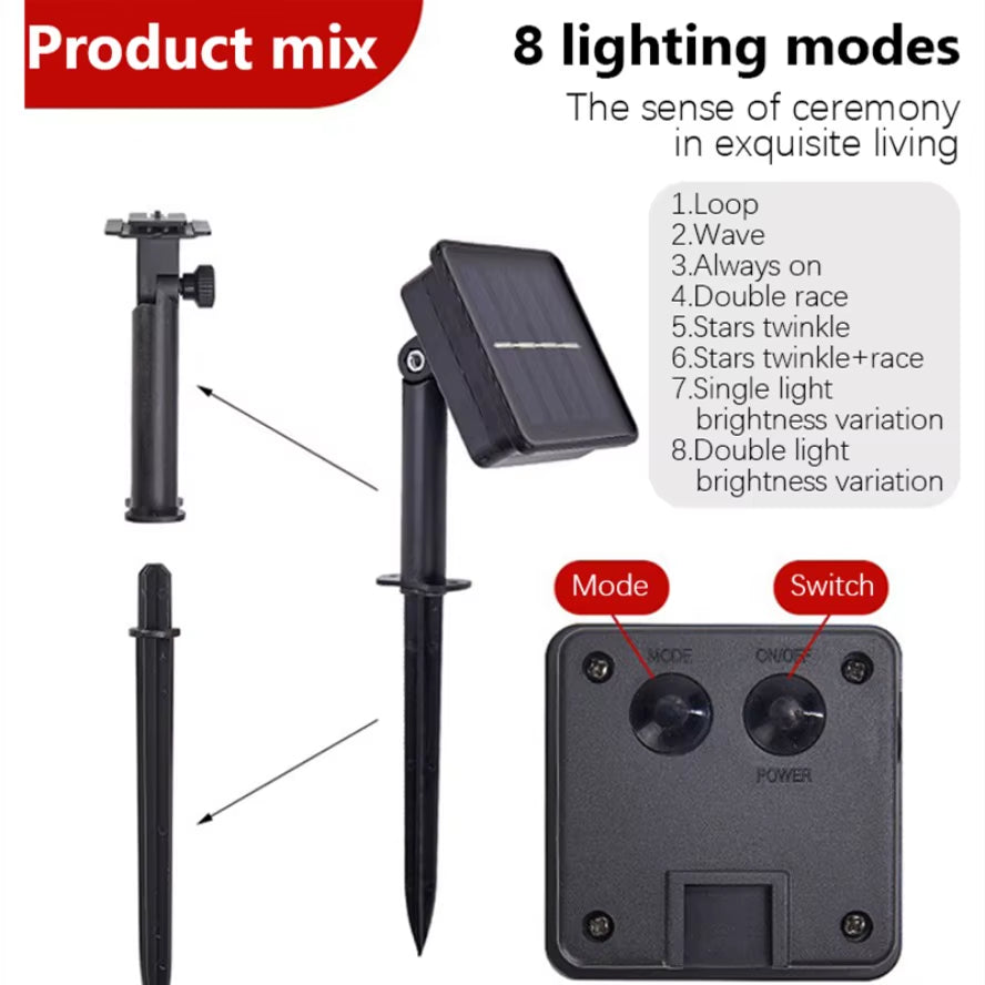 Solar Powered LED String Lights – 8 Lighting Modes | Waterproof Outdoor Garden Fairy Lights