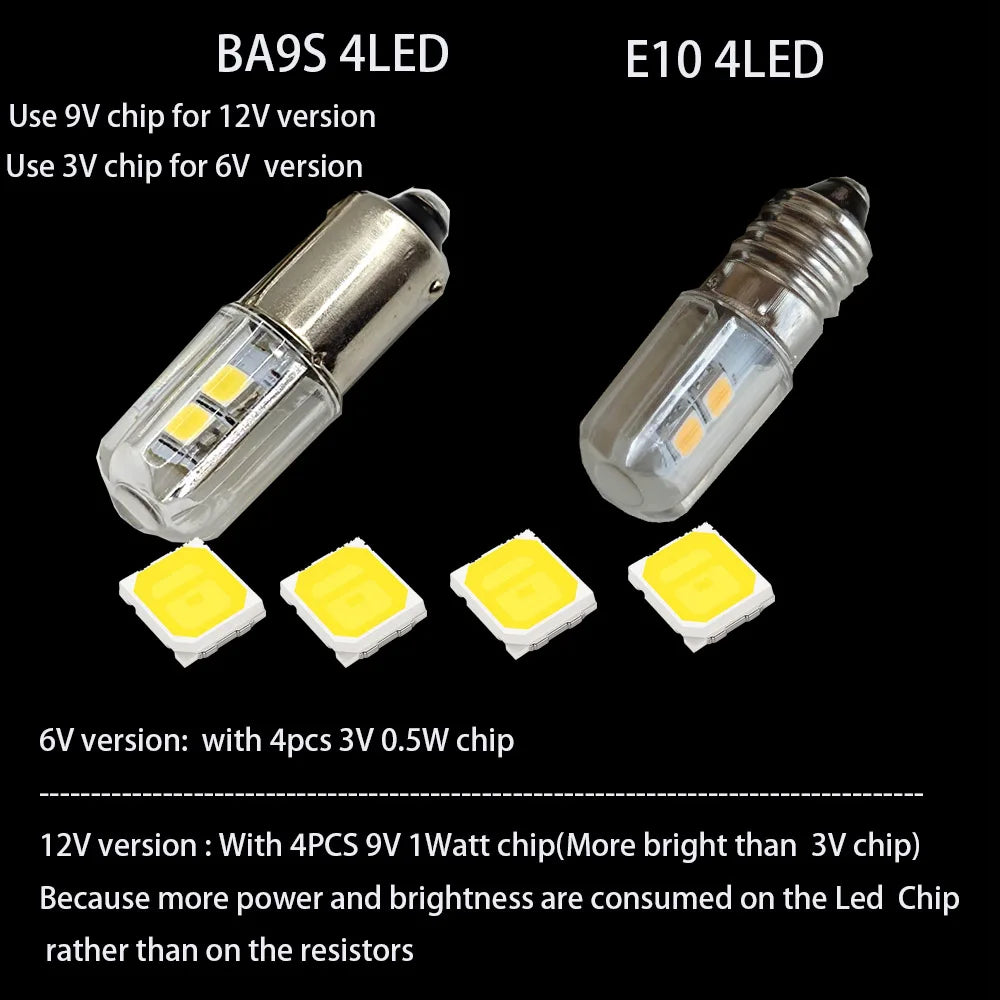 2pcs E10 LED Bulb – 6V / 12V Flashlight & Work Light | White & Warm White