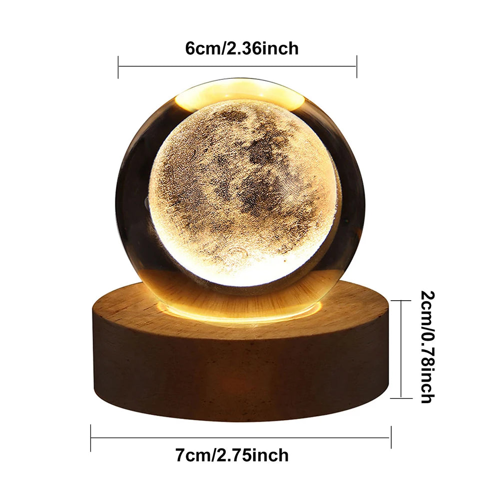 Crystal Ball Night Light – 3D Laser Engraved Galaxy Lamp with Wooden Base | USB Powered Gift