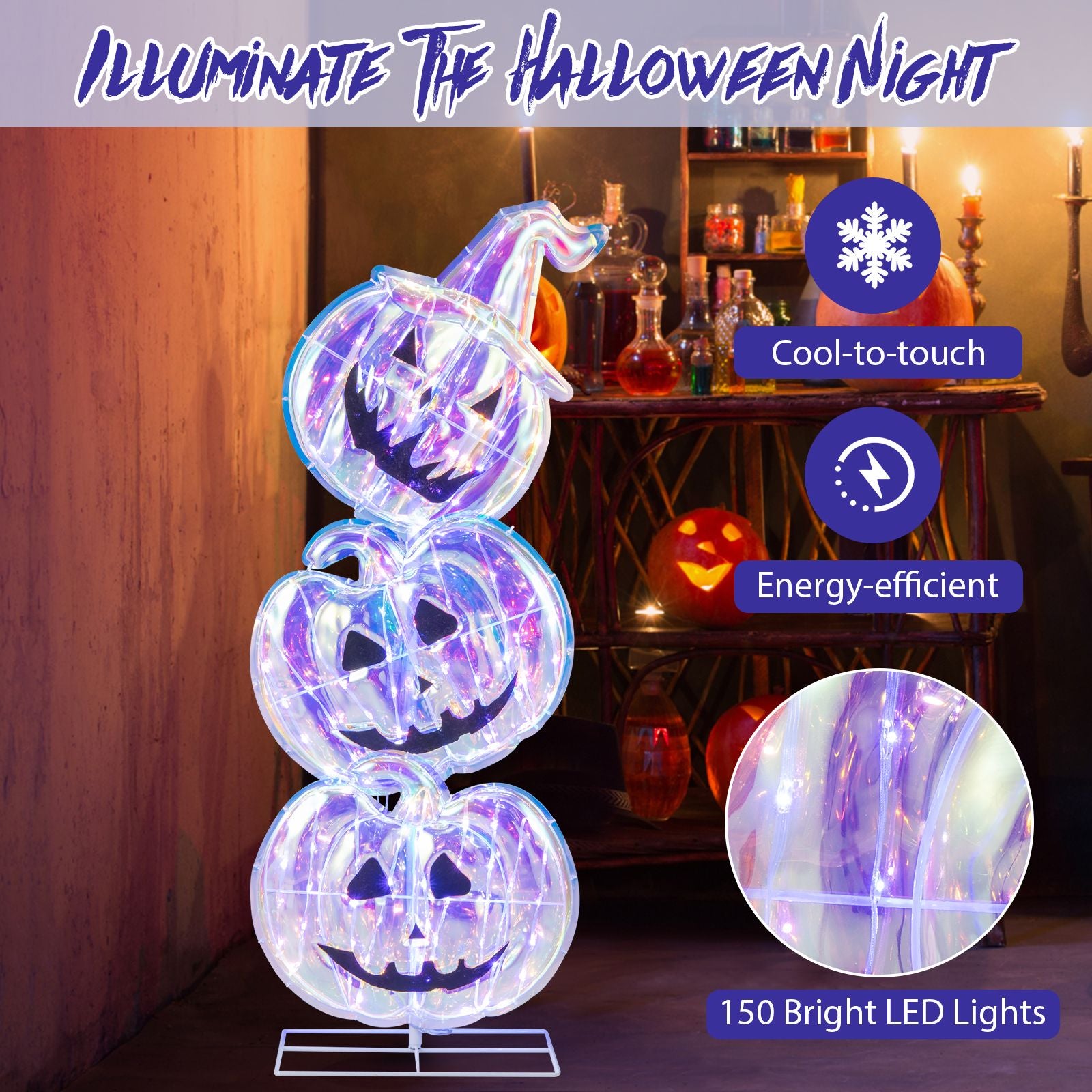 3.4 Ft Light up Stacked Pumpkins - Halloween Decorations