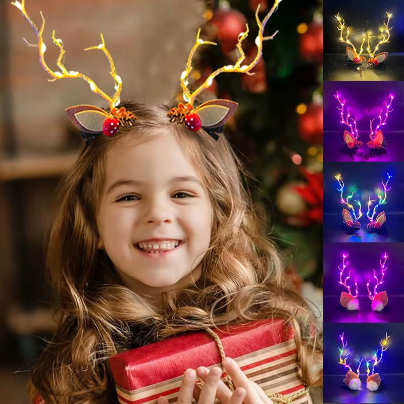 LED Mini Antlers Headbands – Light Up Reindeer Ears for Women, Girls & Kids | Festival, Party & Christmas Accessory