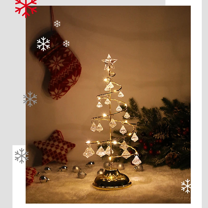 LED Christmas Tree Table Lamp – Battery Powered Crystal Desk Light | Holiday Home & Gift Decoration