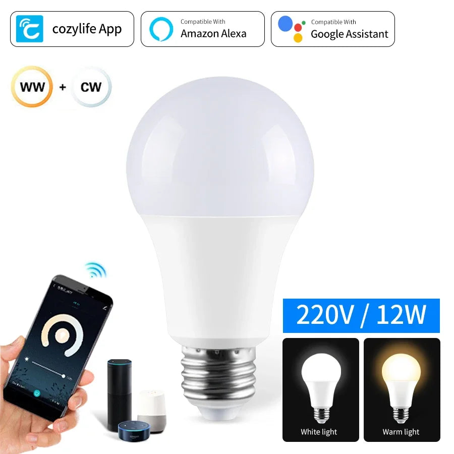 WiFi Smart LED Bulb – E27 | 12W/15W/20W | Warm & Cool White | Alexa & Google Home Compatible