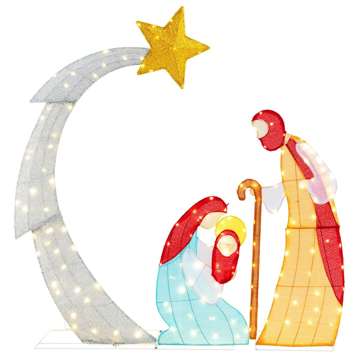 Lighted Christmas Nativity Scene – 140 LED Outdoor Display | Holy Family with Star of Bethlehem