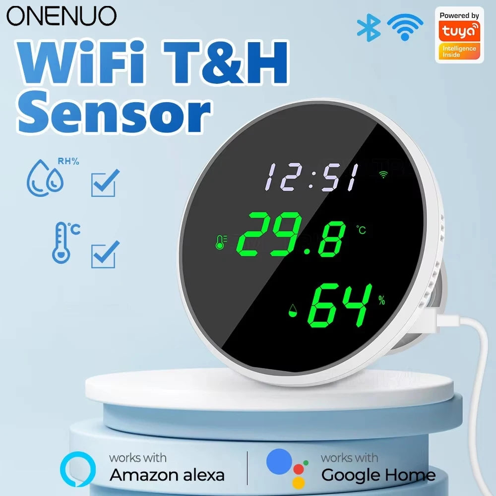 Tuya WiFi + Bluetooth Temperature & Humidity Sensor – Smart LED Hygrometer | Alexa & Google Compatible