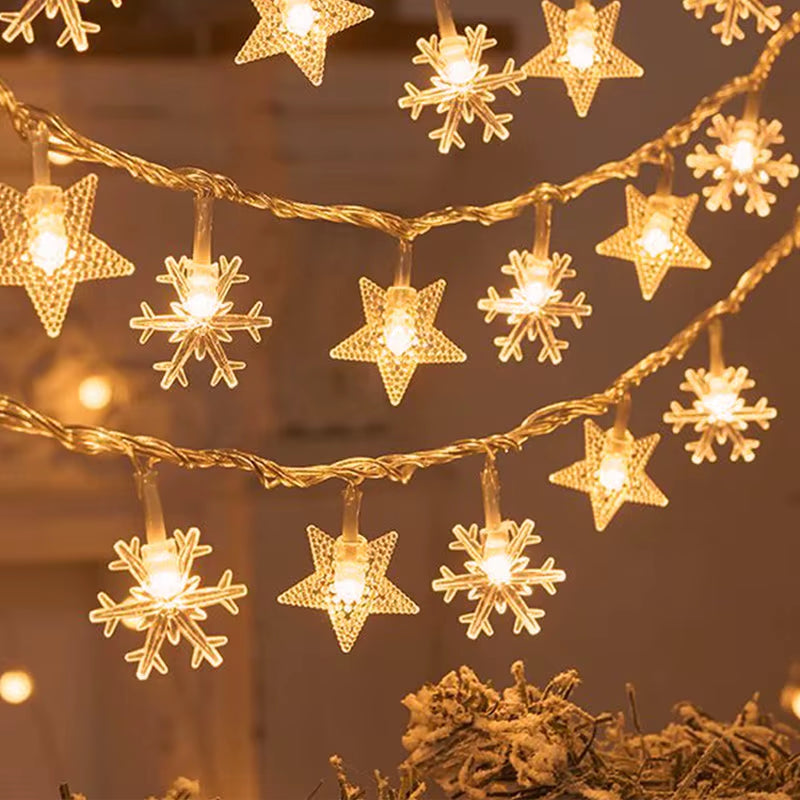 Snowflake LED String Lights – Battery Powered Christmas Tree & Holiday Decoration | Warm White or Cool White