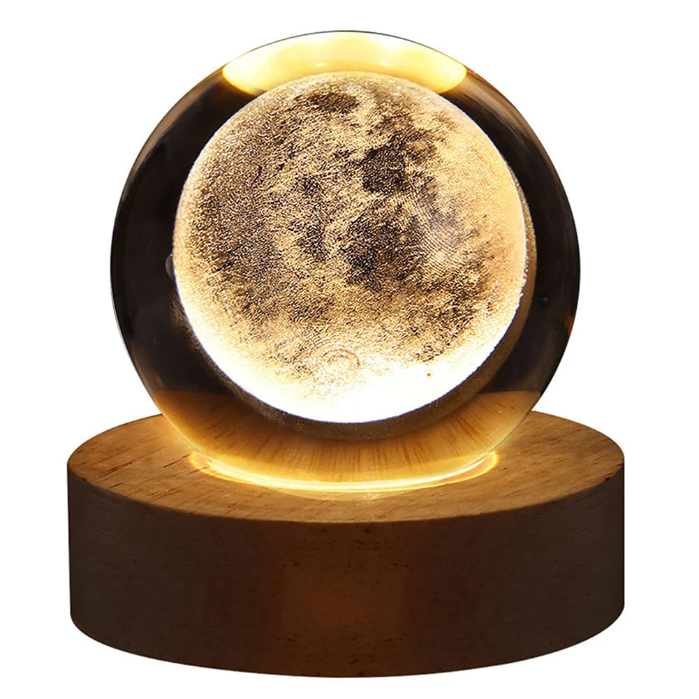 Crystal Ball Night Light – 3D Laser Engraved Galaxy Lamp with Wooden Base | USB Powered Gift