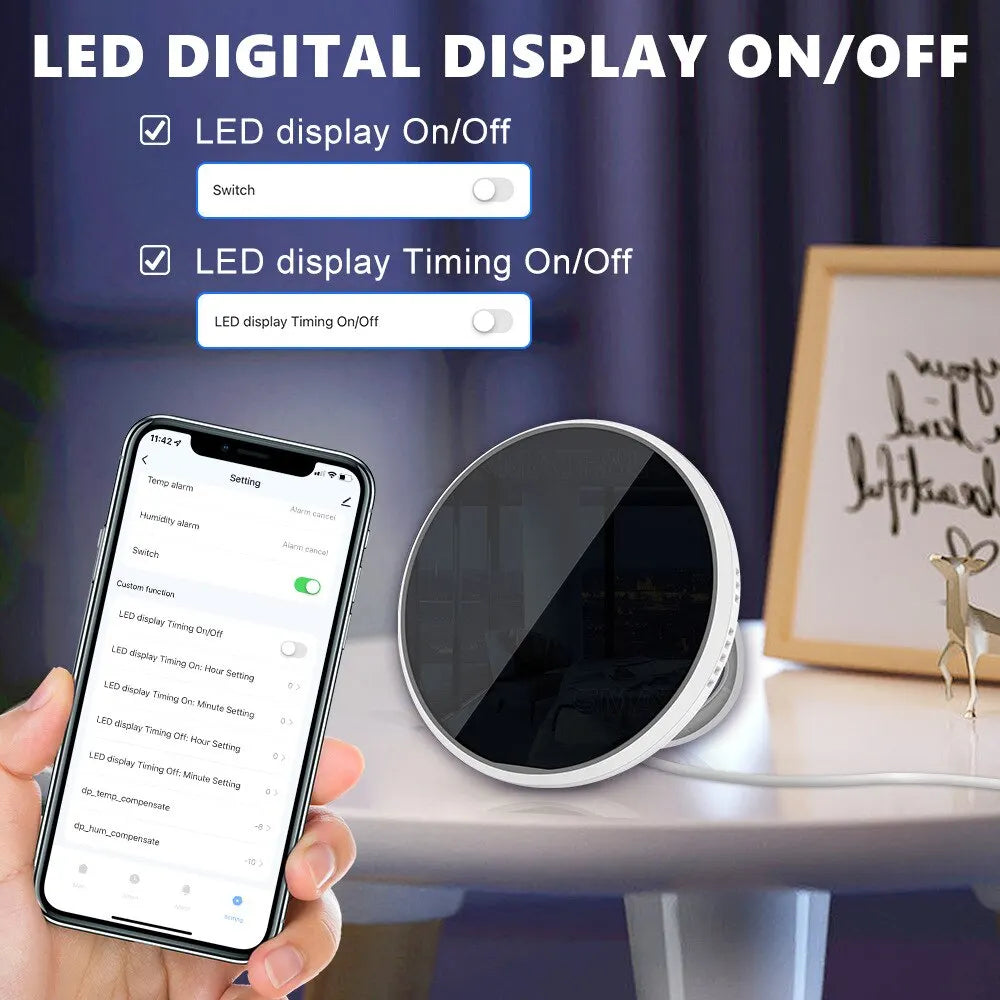 Tuya WiFi + Bluetooth Temperature & Humidity Sensor – Smart LED Hygrometer | Alexa & Google Compatible