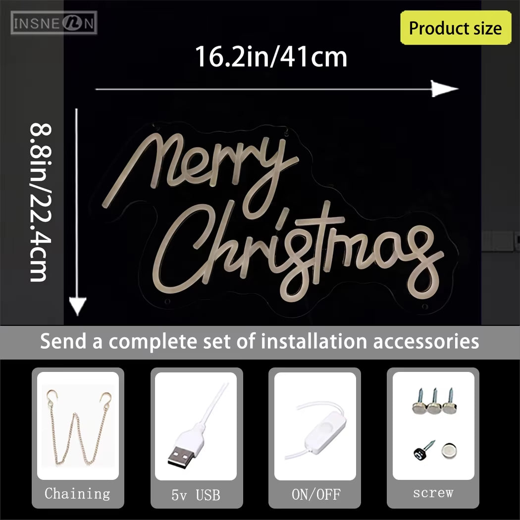 Merry Christmas Neon Sign – LED USB Wall Décor Light | Festive Holiday Party Decoration