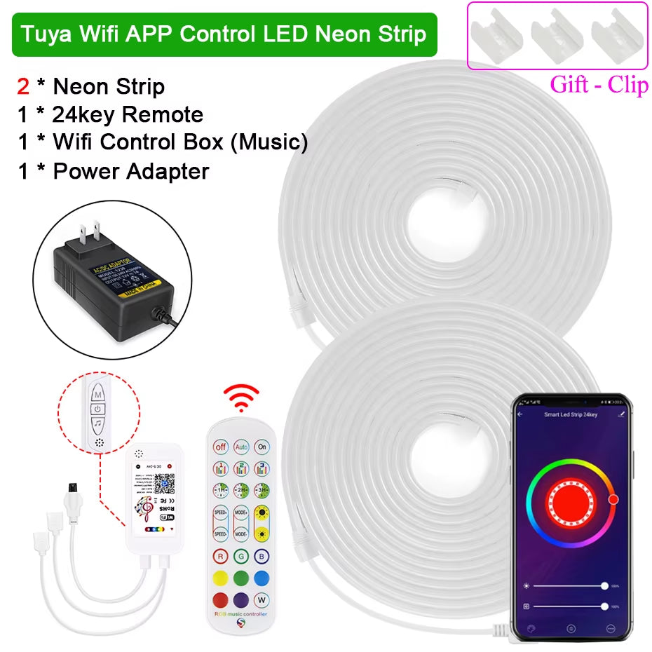 Flexible Smart RGB Neon LED Strip Light – 1M–5M | WiFi, Bluetooth & Remote | Alexa & Google Compatible | IP65 Waterproof