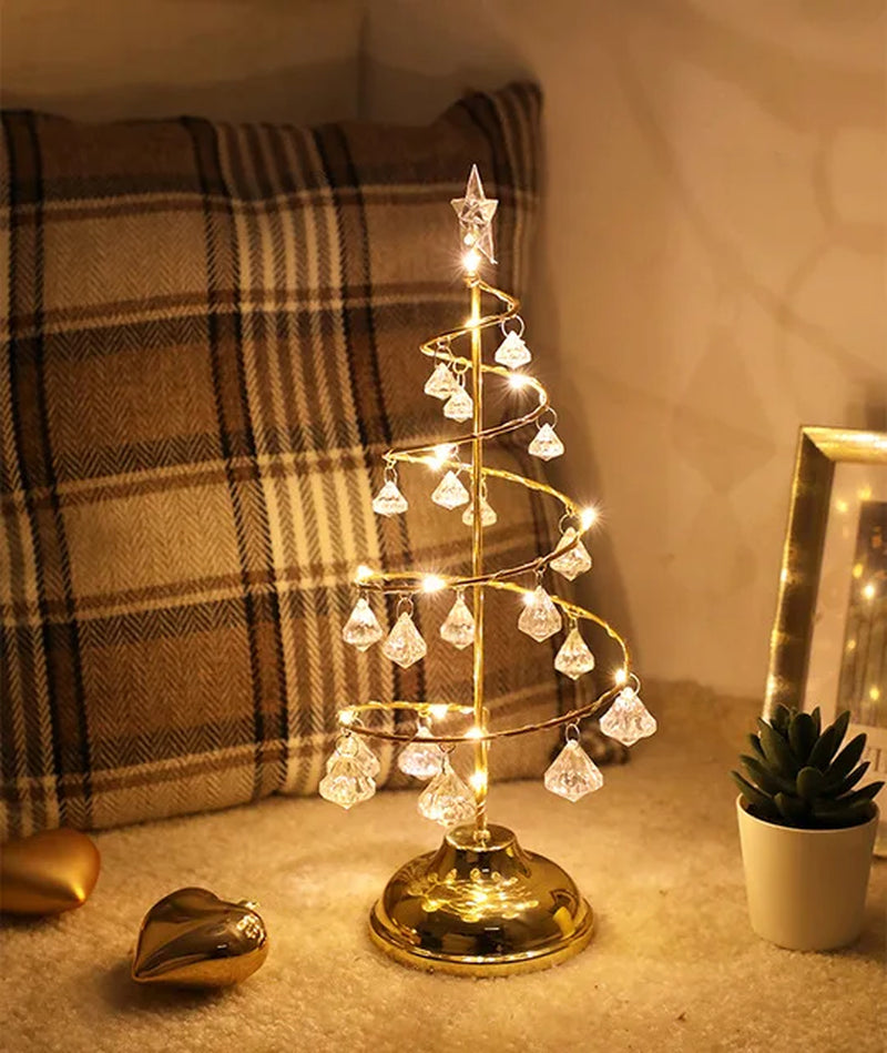 LED Christmas Tree Table Lamp – Battery Powered Crystal Desk Light | Holiday Home & Gift Decoration