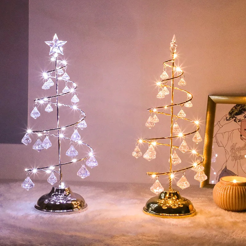 LED Christmas Tree Table Lamp – Battery Powered Crystal Desk Light | Holiday Home & Gift Decoration