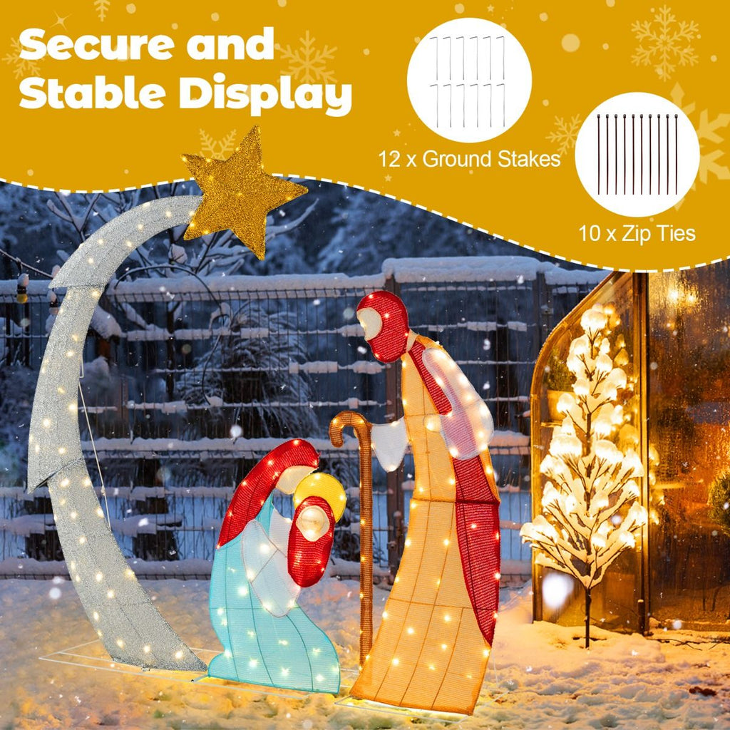 Lighted Christmas Nativity Scene – 140 LED Outdoor Display | Holy Family with Star of Bethlehem