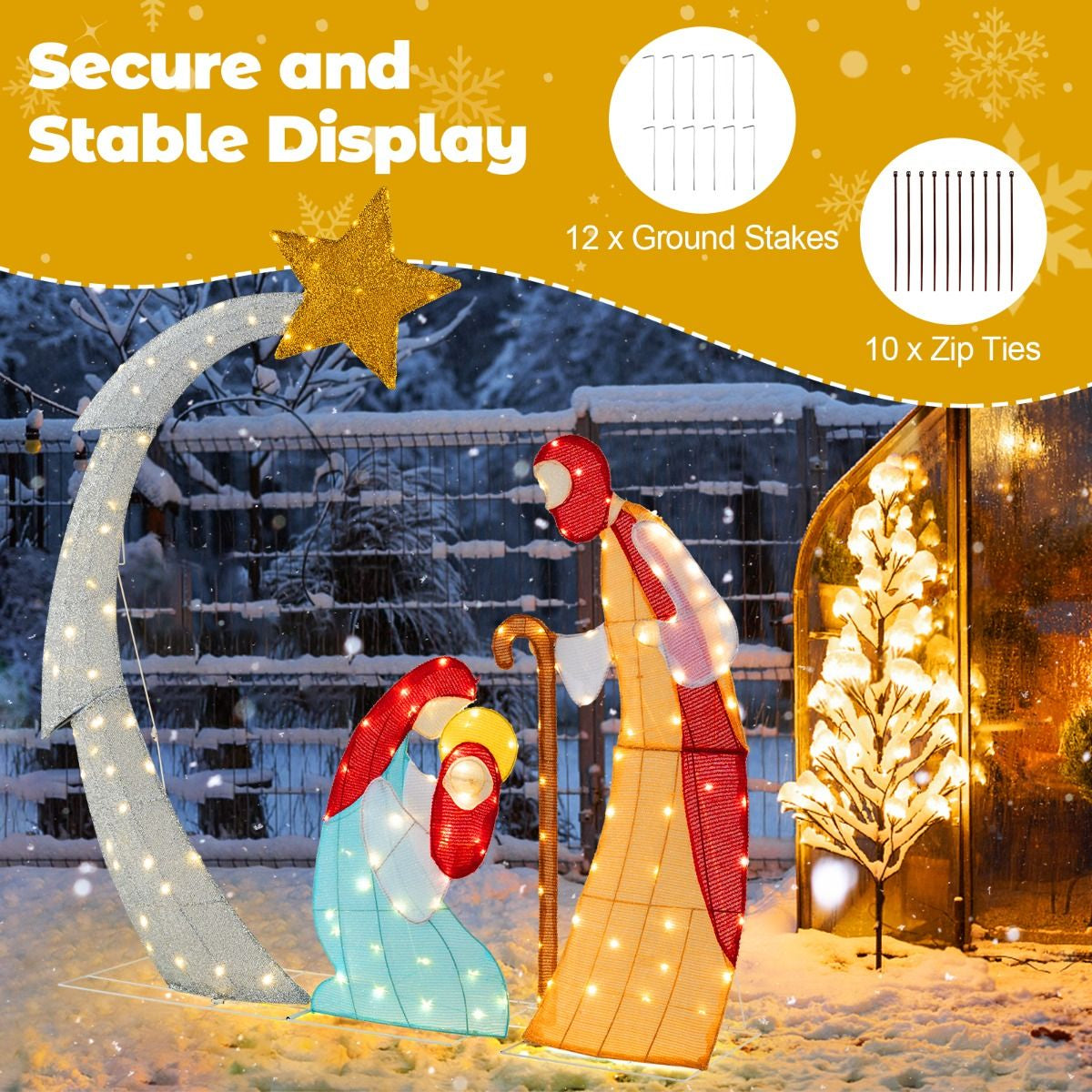 Lighted Christmas Nativity Scene – 140 LED Outdoor Display | Holy Family with Star of Bethlehem