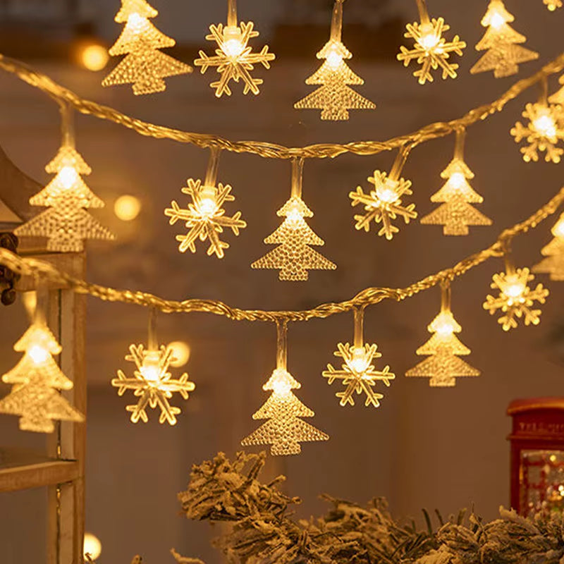 Snowflake LED String Lights – Battery Powered Christmas Tree & Holiday Decoration | Warm White or Cool White