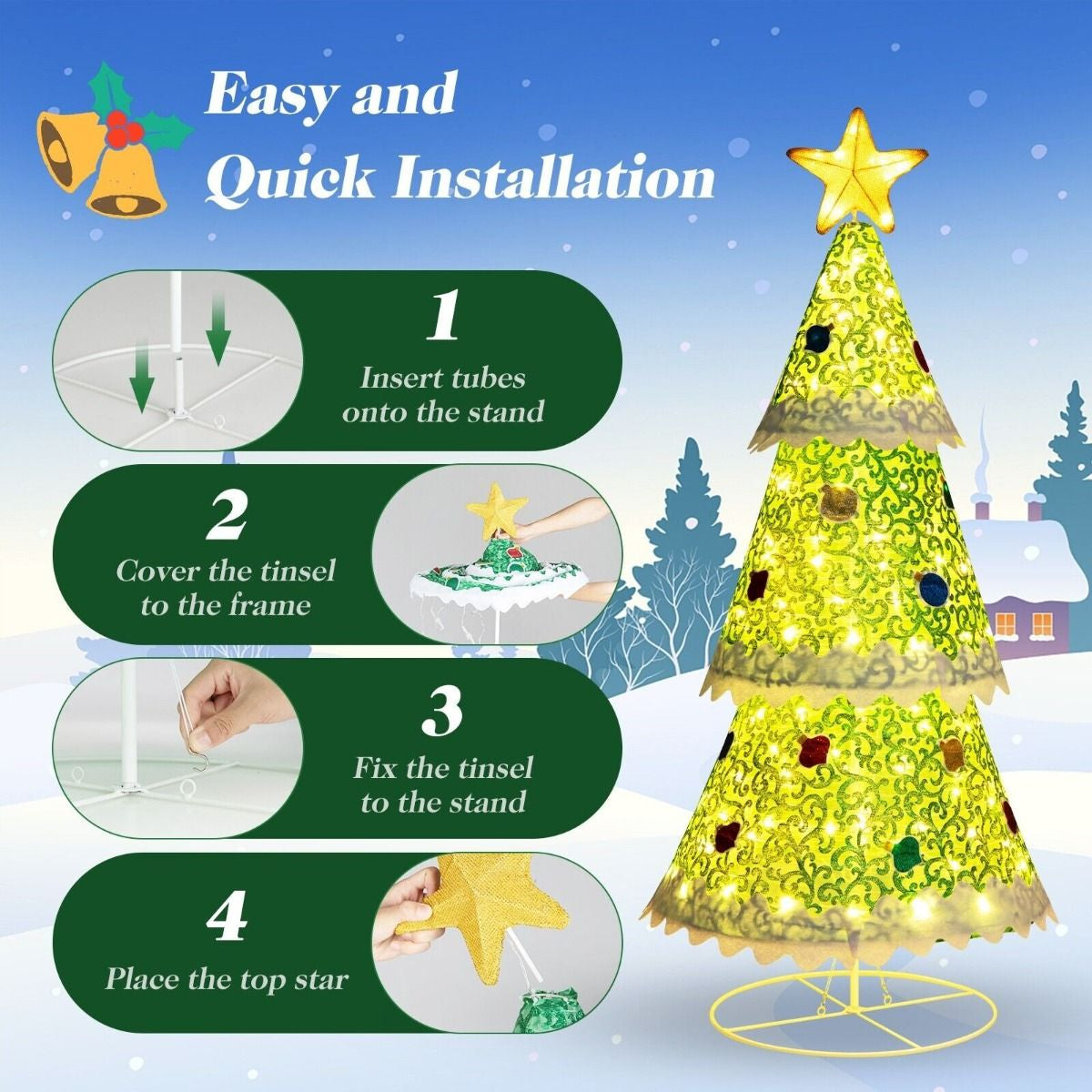141cm Pop-Up Christmas Tree – Pre-Lit with 110 LED Lights | Foldable Indoor & Outdoor Holiday Décor