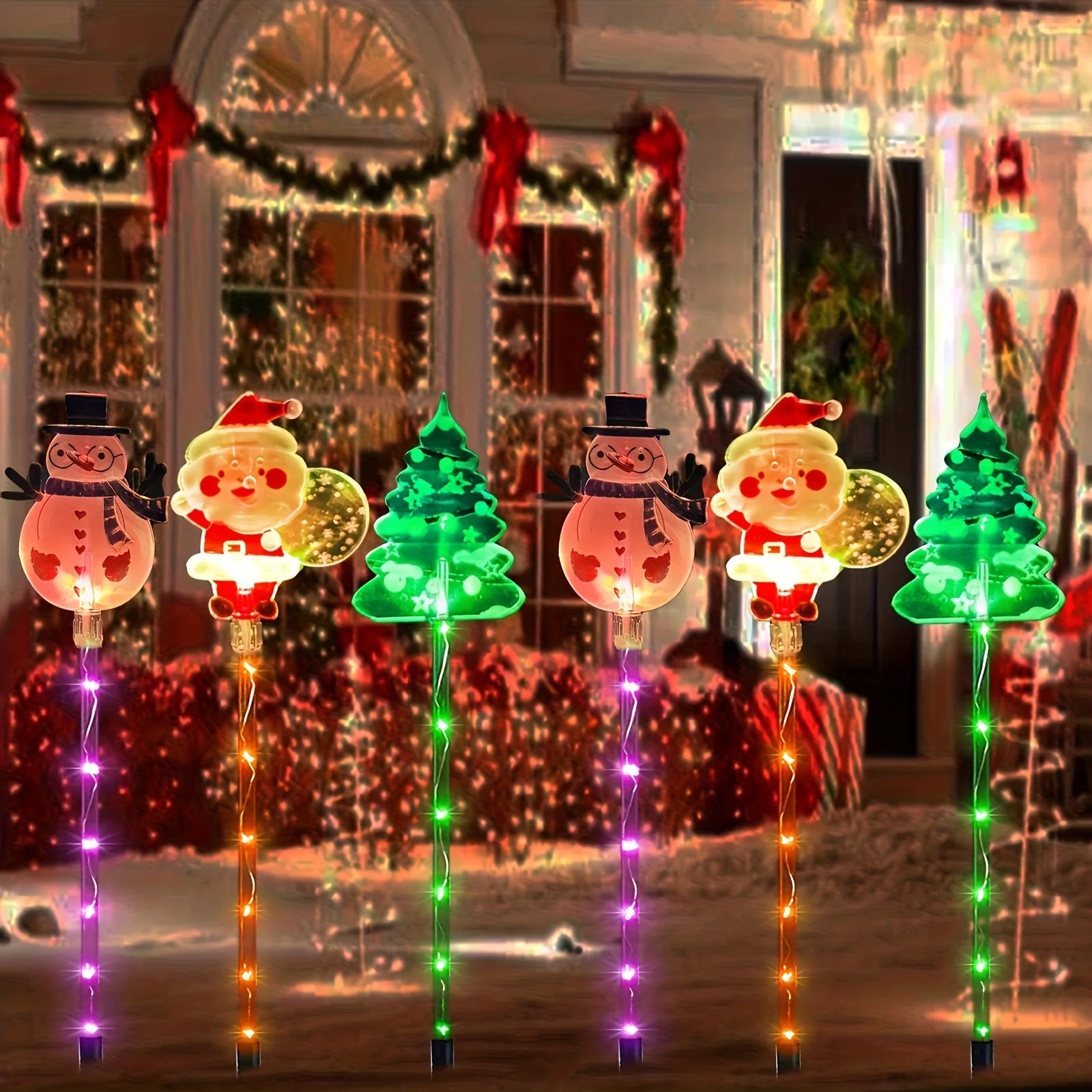 6-Pack Solar Christmas Garden Lights – Santa Claus, Snowman & Christmas Tree | Outdoor Pathway & Lawn Decorations
