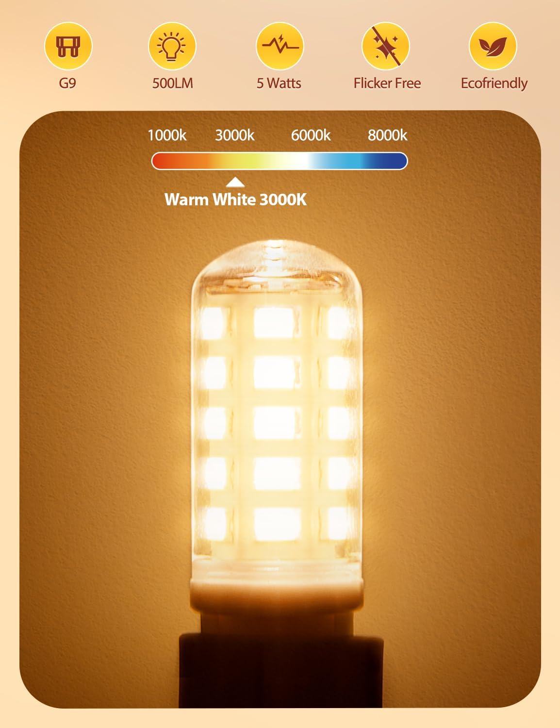 G9 LED Bulb – 5W (500LM) | Warm White 3000K | Energy-Saving Halogen Replacement - 5 Pack