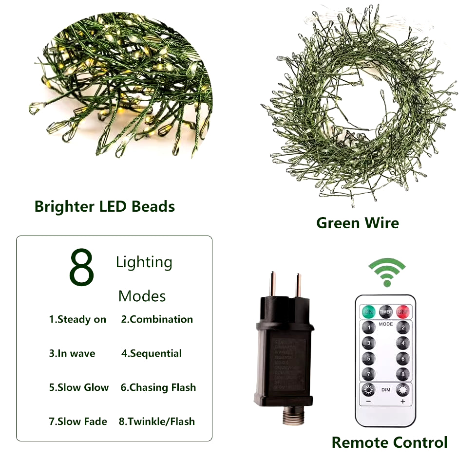Christmas LED String Lights – 3M/10M/18M/36M | 100–1000 LEDs | Warm White/White | Remote Control | IP44
