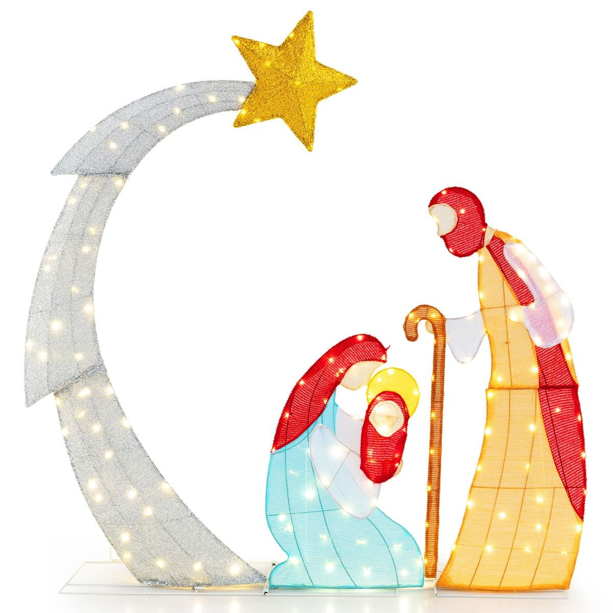Lighted Christmas Nativity Scene – 140 LED Outdoor Display | Holy Family with Star of Bethlehem