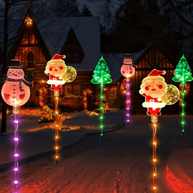 6-Pack Solar Christmas Garden Lights – Santa Claus, Snowman & Christmas Tree | Outdoor Pathway & Lawn Decorations