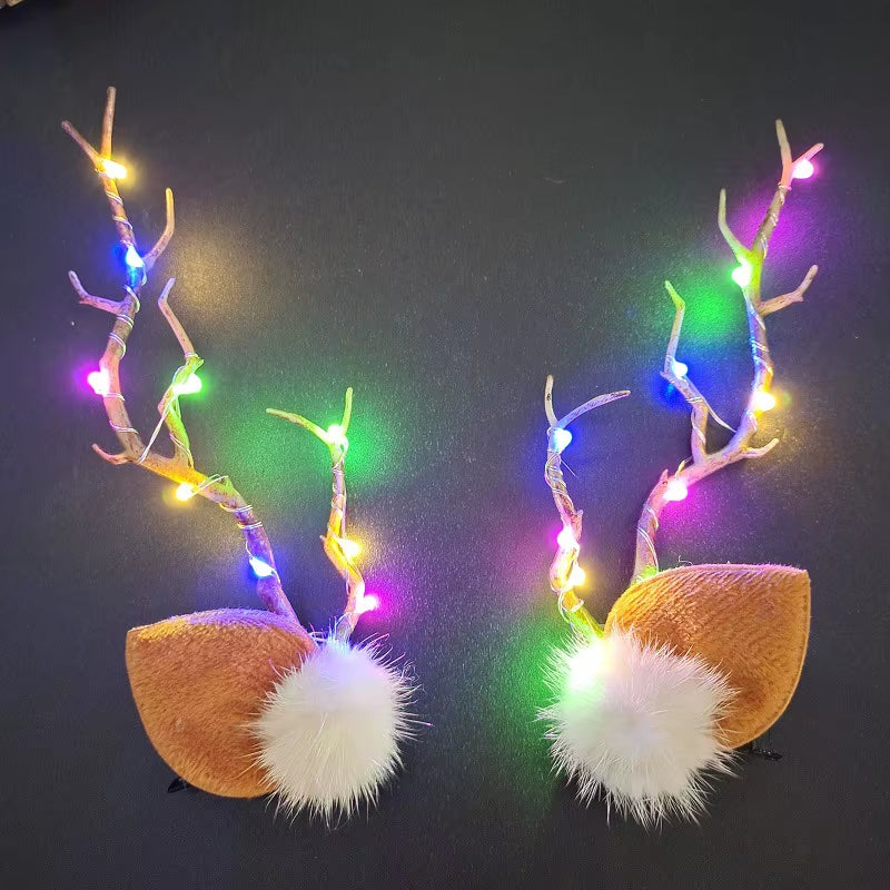 LED Mini Antlers Headbands – Light Up Reindeer Ears for Women, Girls & Kids | Festival, Party & Christmas Accessory