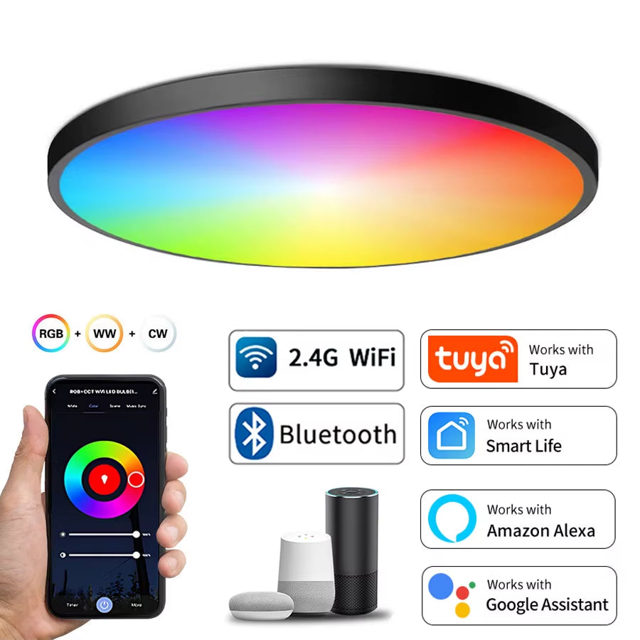 Tuya WiFi LED Smart Ceiling Light – 24W | RGB + Warm & Cool White | Alexa & Google Compatible