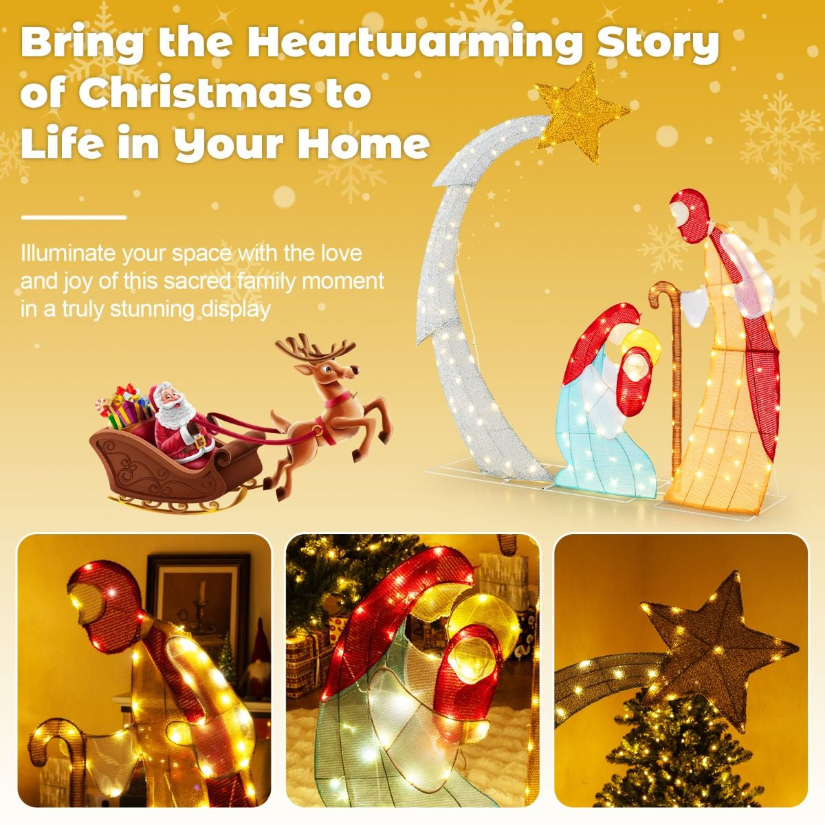 Lighted Christmas Nativity Scene – 140 LED Outdoor Display | Holy Family with Star of Bethlehem