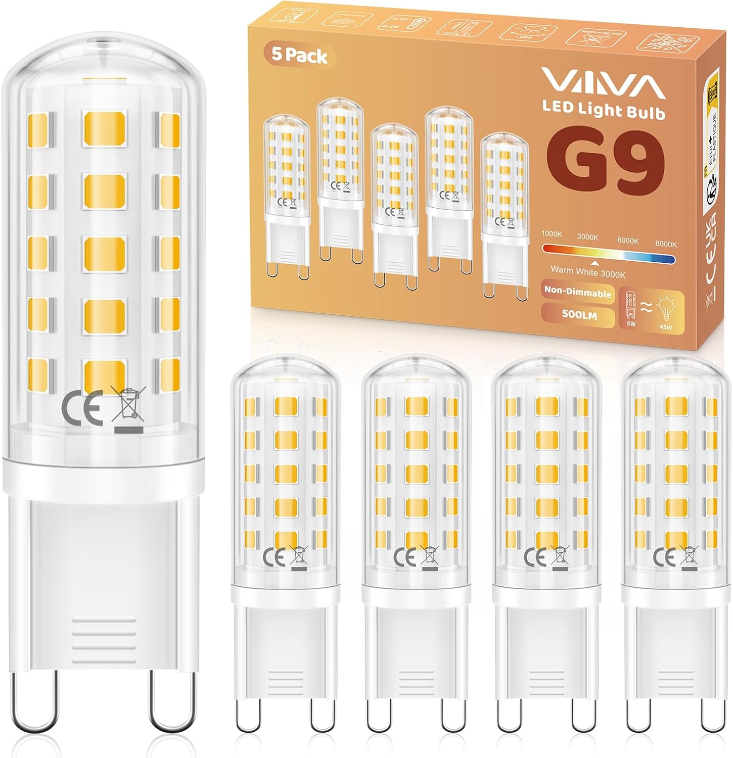 G9 LED Bulb – 5W (500LM) | Warm White 3000K | Energy-Saving Halogen Replacement - 5 Pack
