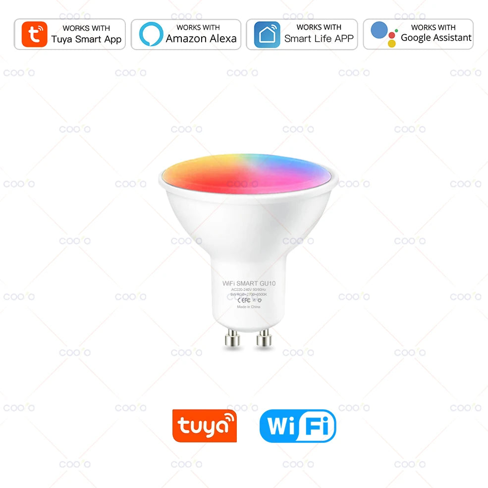 Smart LED GU10 Bulb – WiFi + Bluetooth | RGB + Warm White + Cool White | Alexa & Google Home Compatible