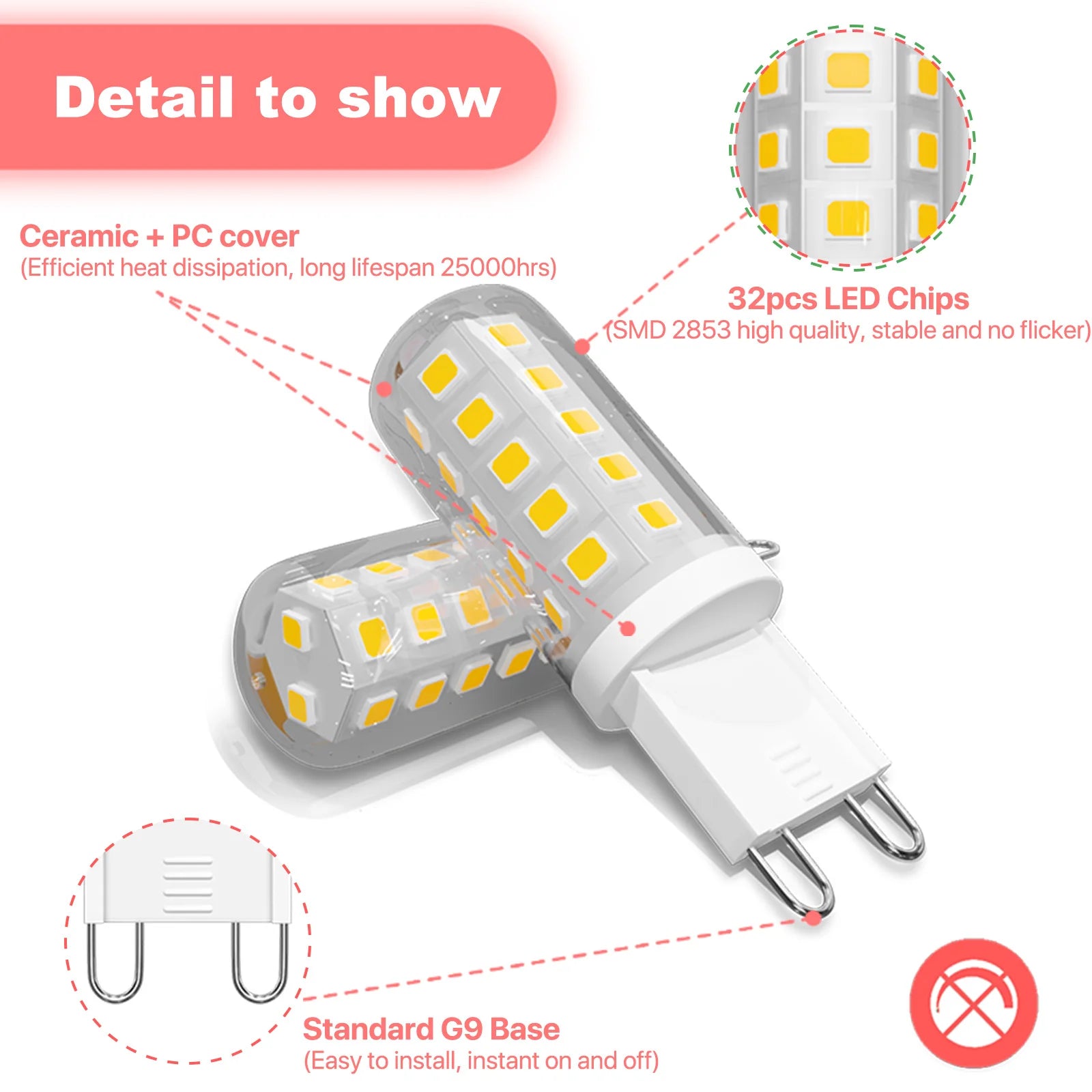 6 x  G9 LED Bulbs 3W 220V 2700K Warm White 6000K Cool White Energy Saving Light Equivalent 30W - 40W Non-Dimmable Halogen Bulbs