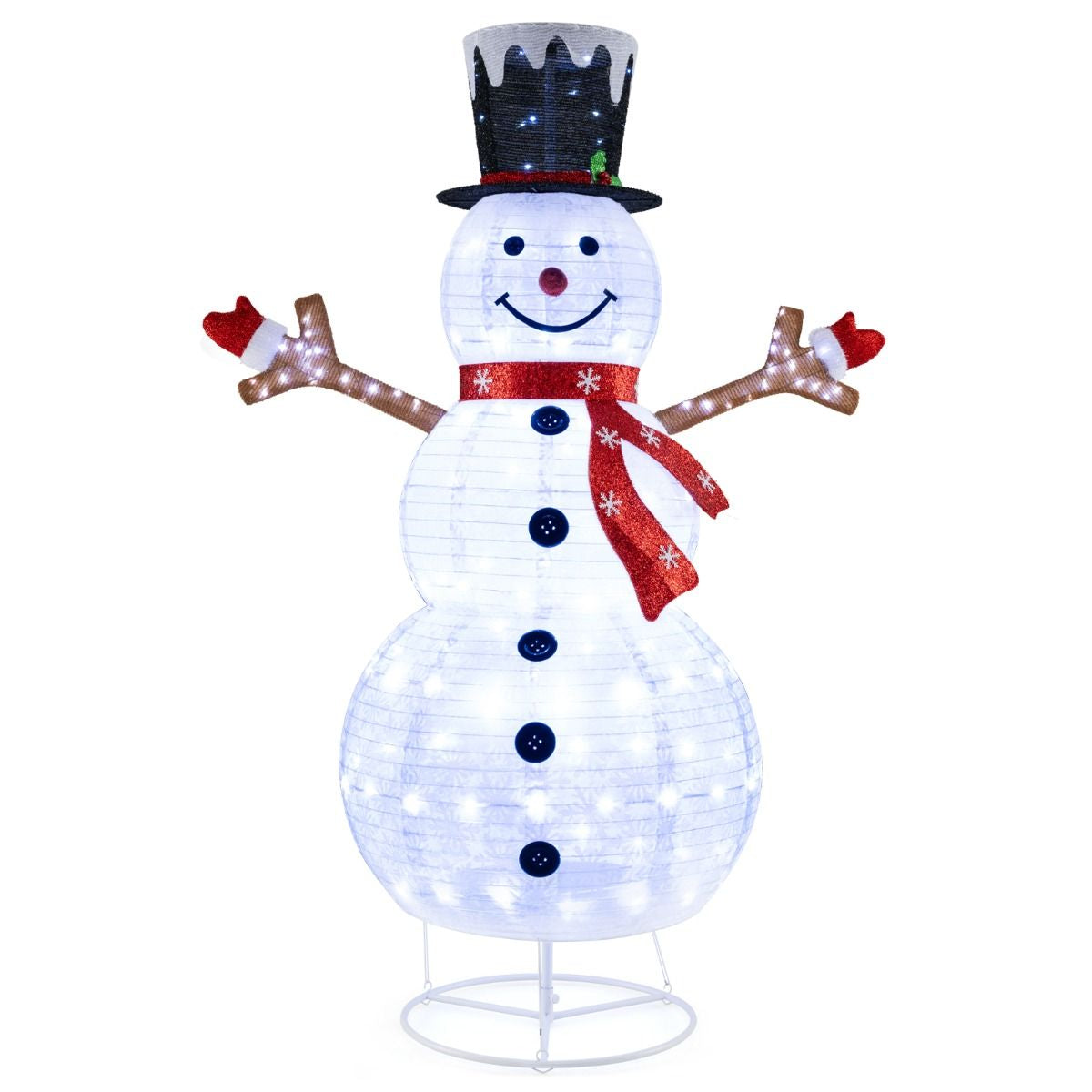 6ft Pre-Lit Snowman – 180 LED Outdoor Christmas Decoration | Pop-Up Design with Stakes & Rope