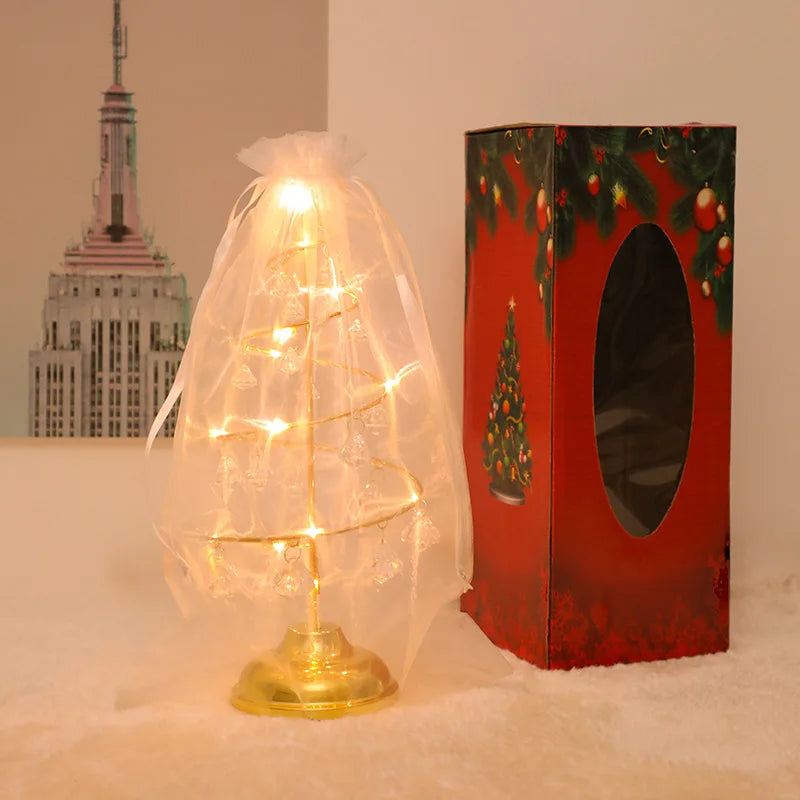 LED Christmas Tree Table Lamp – Battery Powered Crystal Desk Light | Holiday Home & Gift Decoration
