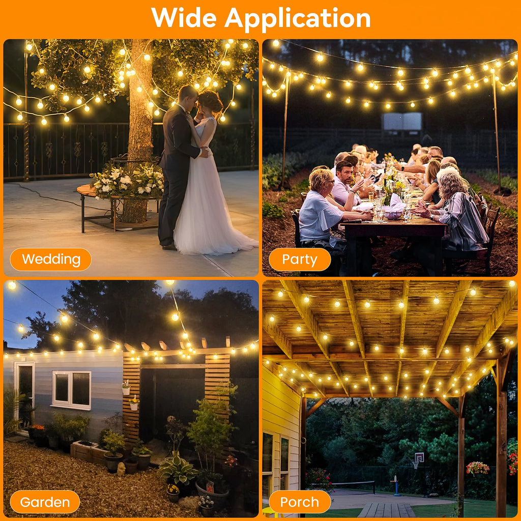 G40 Outdoor String Lights – 20M | 28 LED Vintage Bulbs | Dimmable, Waterproof | Patio, Garden & Party Lighting